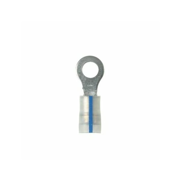 Ring Terminal, #6 Stud Size, 14 AWG, 600 V, Kynar Insulated, Blue, Crimp Termination Only, 100 PK